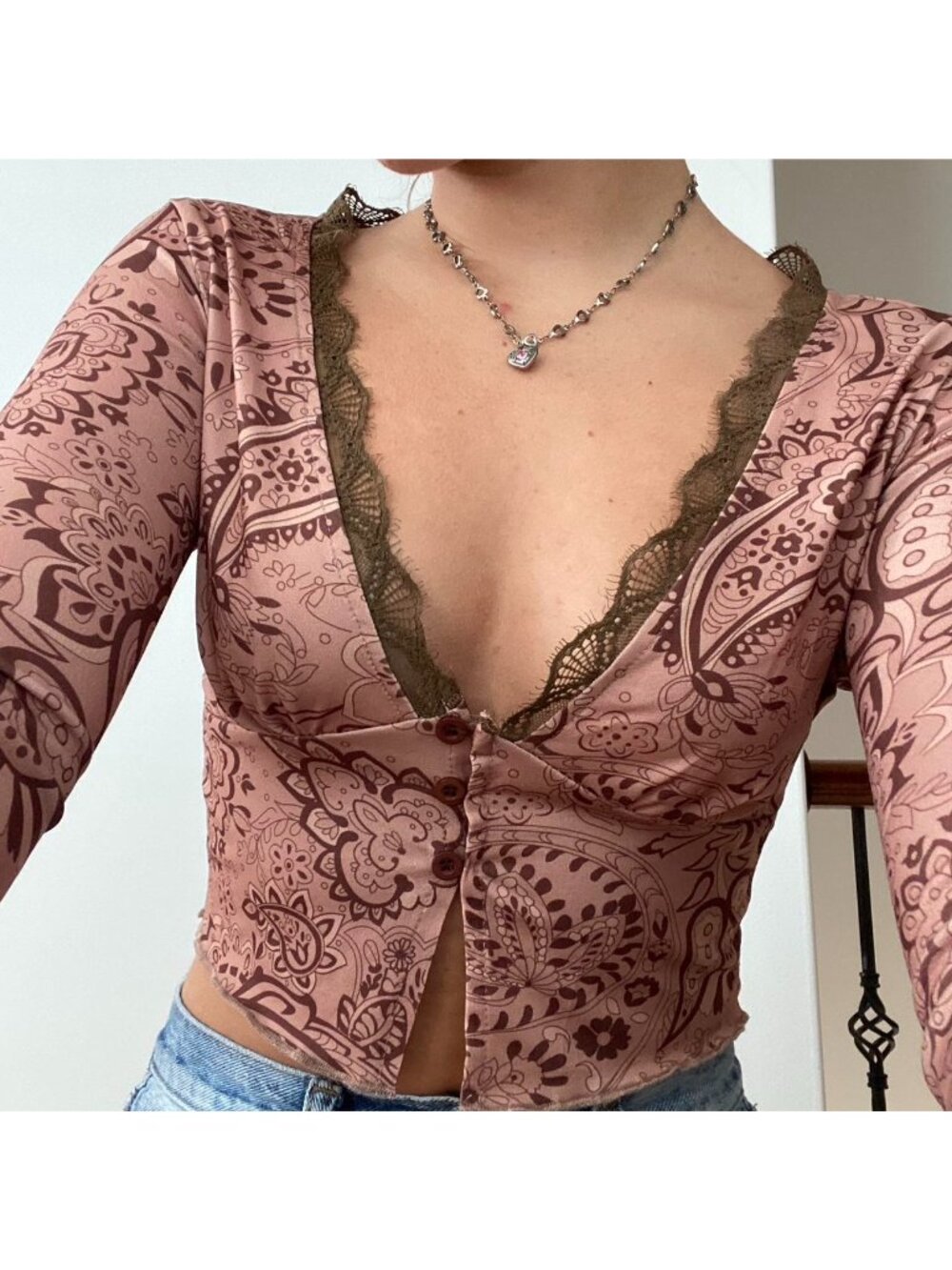 Vintage cottage core Elegant floral long sleeve Size S